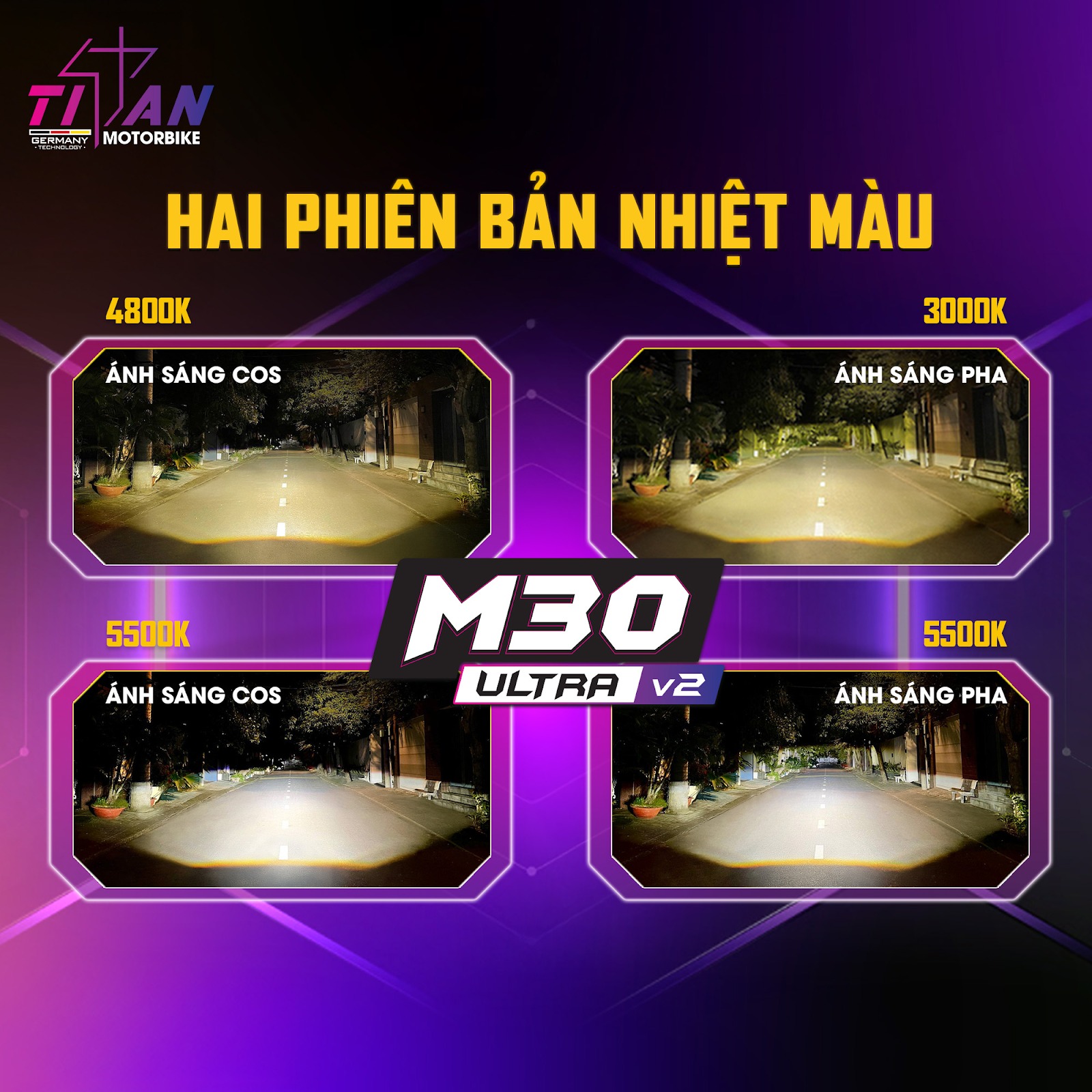 Tùy chọn nhiệt màu linh hoạt 4800K / 3000K và 5500K / 5500K